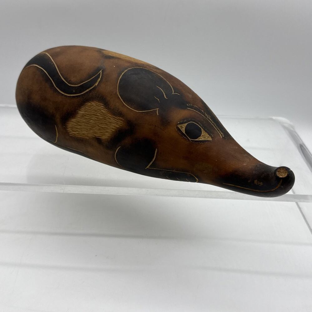 Vintage Hand Carved Gourd Animal Peruvian Folk Art Mouse Rodent? Mickey